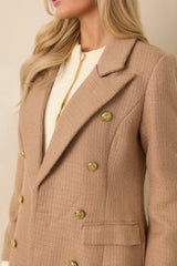 Get to It Camel Textured Woven Tailored Double-Breasted Topcoat