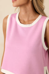 In Good Form Orchid Pink Stretch Knit Contrast Trim Top