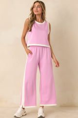 In Good Form Orchid Pink Stretch Knit Contrast Trim Pants