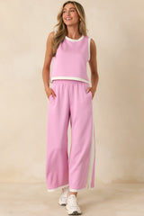 In Good Form Orchid Pink Stretch Knit Contrast Trim Pants
