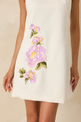 In Bloom Again Ivory Multi Floral Embroidered Mini Dress