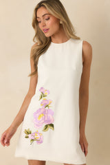 In Bloom Again Ivory Multi Floral Embroidered Mini Dress