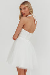 Princessa Sweetheart Neckline Halter Mini Dress White