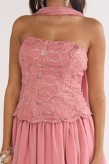 Sunset Serenade Embellished Strapless Top Rose