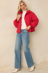 Just Between Us Red Quilted Button-Up Jacket