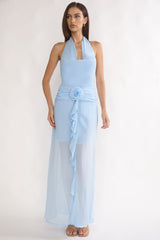Thailah Gathered Waist Cowl Maxi Dress Ice Blue