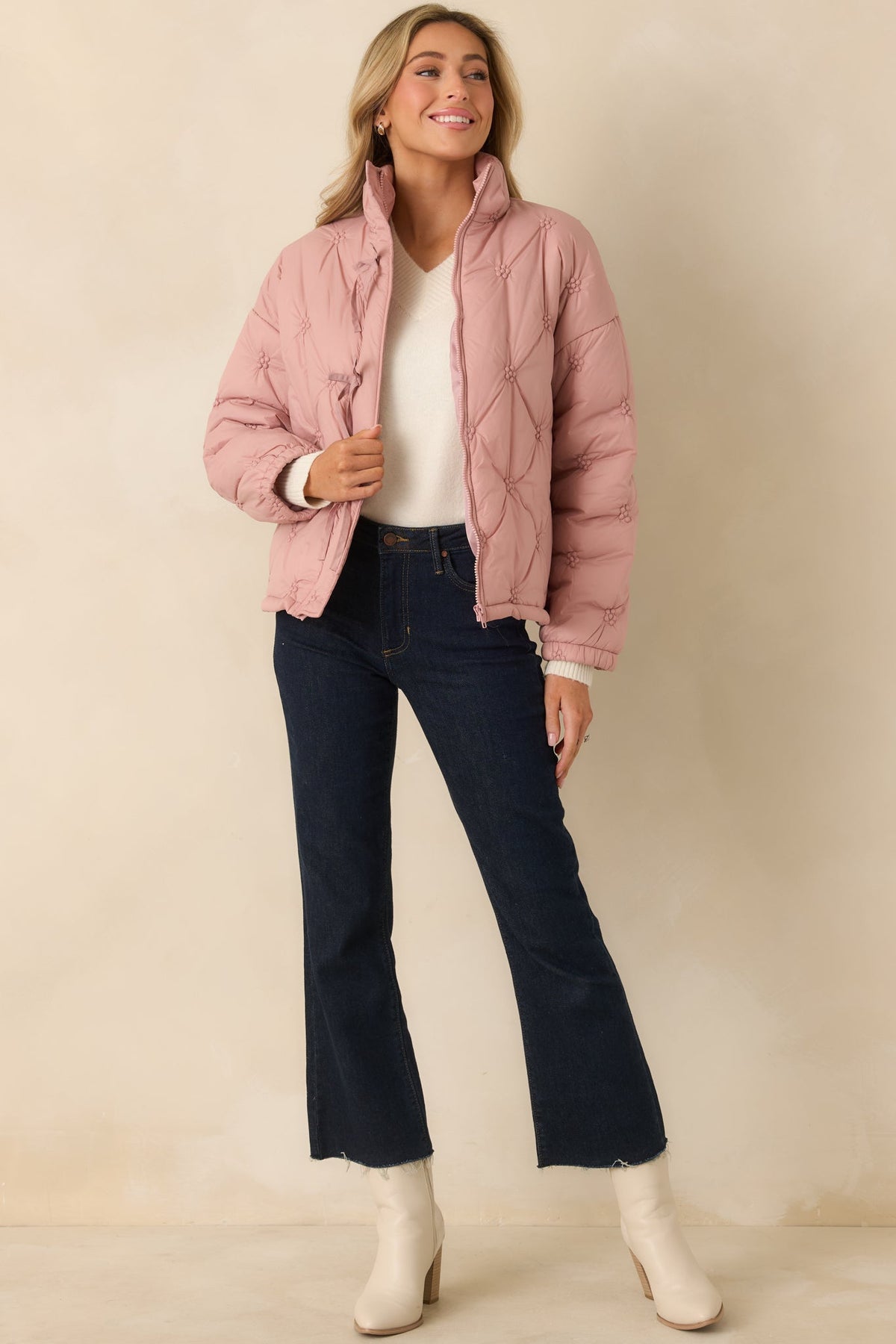 Wrapped Up In You Blush Pink Quilted Puffer Jacket