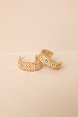 Move With Intention Gold Rhinestone Floral Hoop Earrings