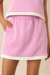 In Good Form Orchid Pink Stretch Knit Contrast Trim Mini Skort