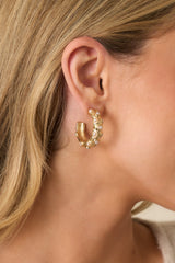 Not So Fast Gold Textured Faux Pearl Hoop Earrings