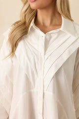 All The Angles White Cotton Pleated Detail Long Sleeve Button-Up Mini Dress