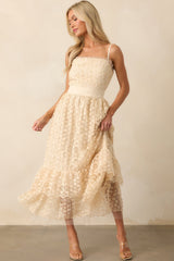 In The Long Run Natural Embroidered Midi Dress