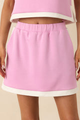 In Good Form Orchid Pink Stretch Knit Contrast Trim Mini Skort