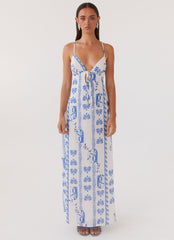 Flora Linen Maxi Dress - Floral Wave