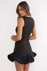 Chandelia Accordion Pleat Frill Mini Dress Black