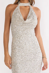 Sky Of Diamonds Backless Midi Dress Sequin Silver