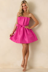 Caught My Eye Fuchsia Pleated Strapless Mini Dress