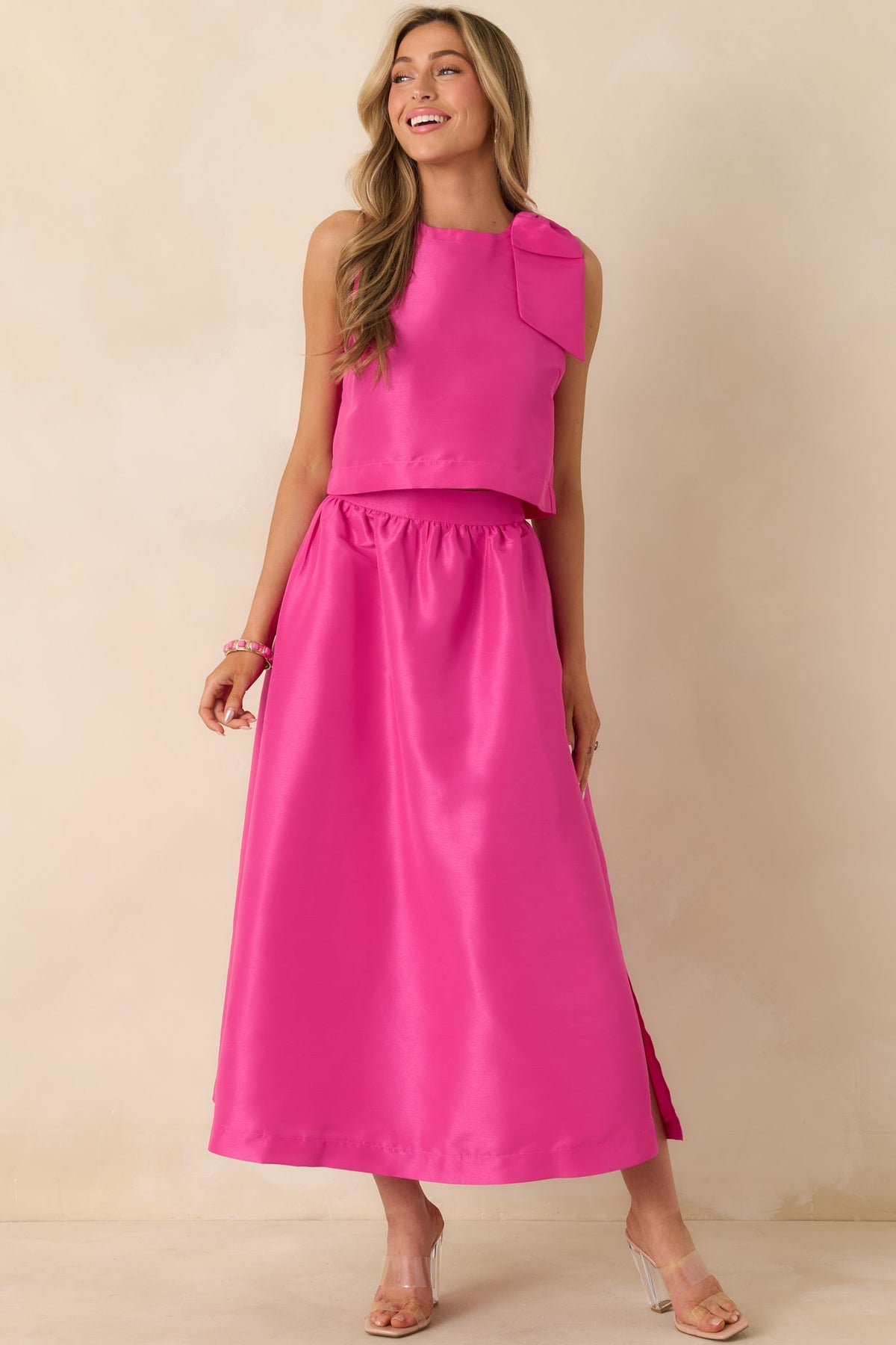 Worth the Chase Fuchsia Structured Bow Detail Sleeveless Top
