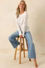 Simplicity Always Works Ivory Long Sleeve Crew Neck Top