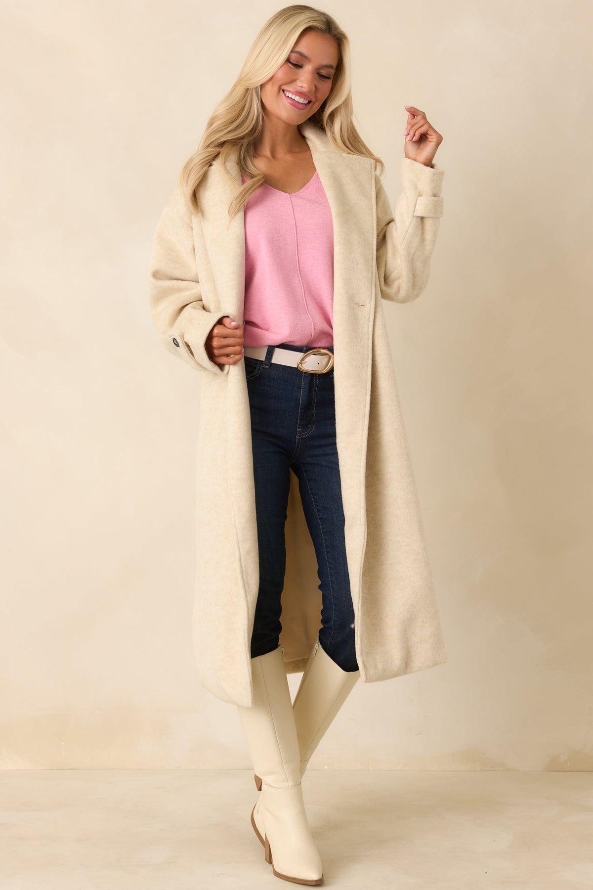Inclined to Agree Ivory Felted Wool Blend Longline Coat