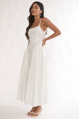 Seluna Gathered Waist Maxi Dress Embroidered Cream