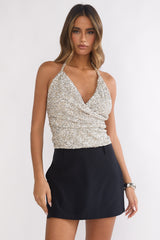 Just A Spark Sequin Halter Top Silver