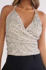 Just A Spark Sequin Halter Top Silver