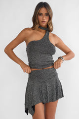 Vespera One-Shoulder Top Silver Black