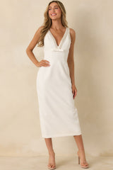 With You In Mind White Beaded V-Neck Midi Dress