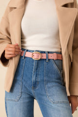 Finally At Peace Pink Croc Embossed Faux Leather Belt