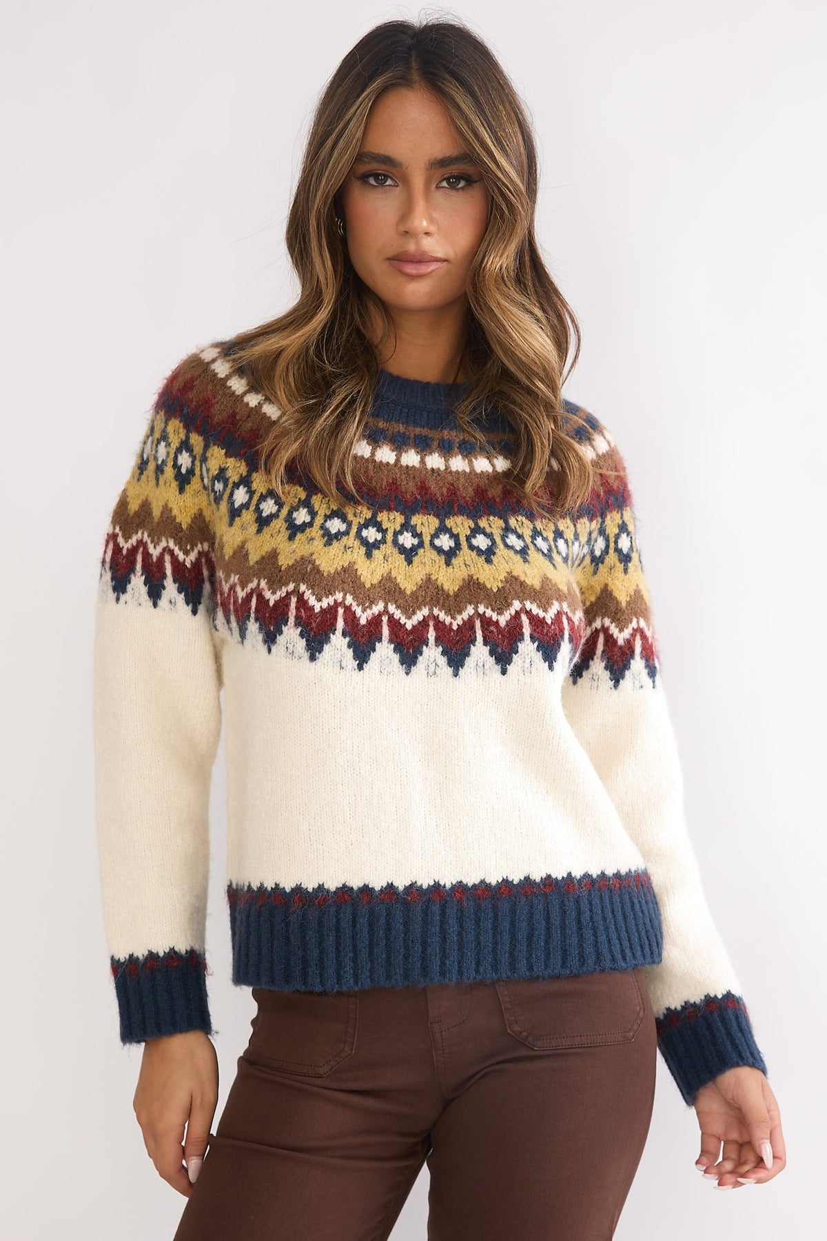 Irelia Long Sleeve Knit Top Ivory Multi