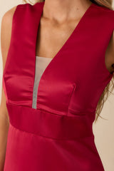 Never Out Of Reach Red Satin Sleeveless Drop Waist Maxi Dress