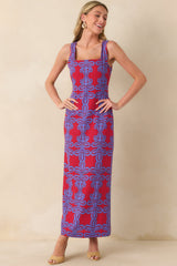 I'm Blushing Red Multi Geometric Print Linen Blend Maxi Dress