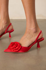 The Beats Of My Heart Red Slingback Kitten Heels