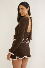 Pailin Lettuce Edge Knit Top Brown