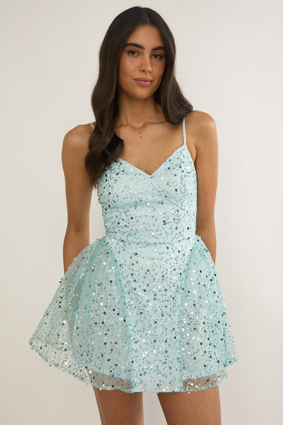 Roselisse Cami Strap Sequin Mini Dress Sage