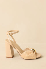 Charmed I'm Sure Natural Woven Bow Block Heel Sandals