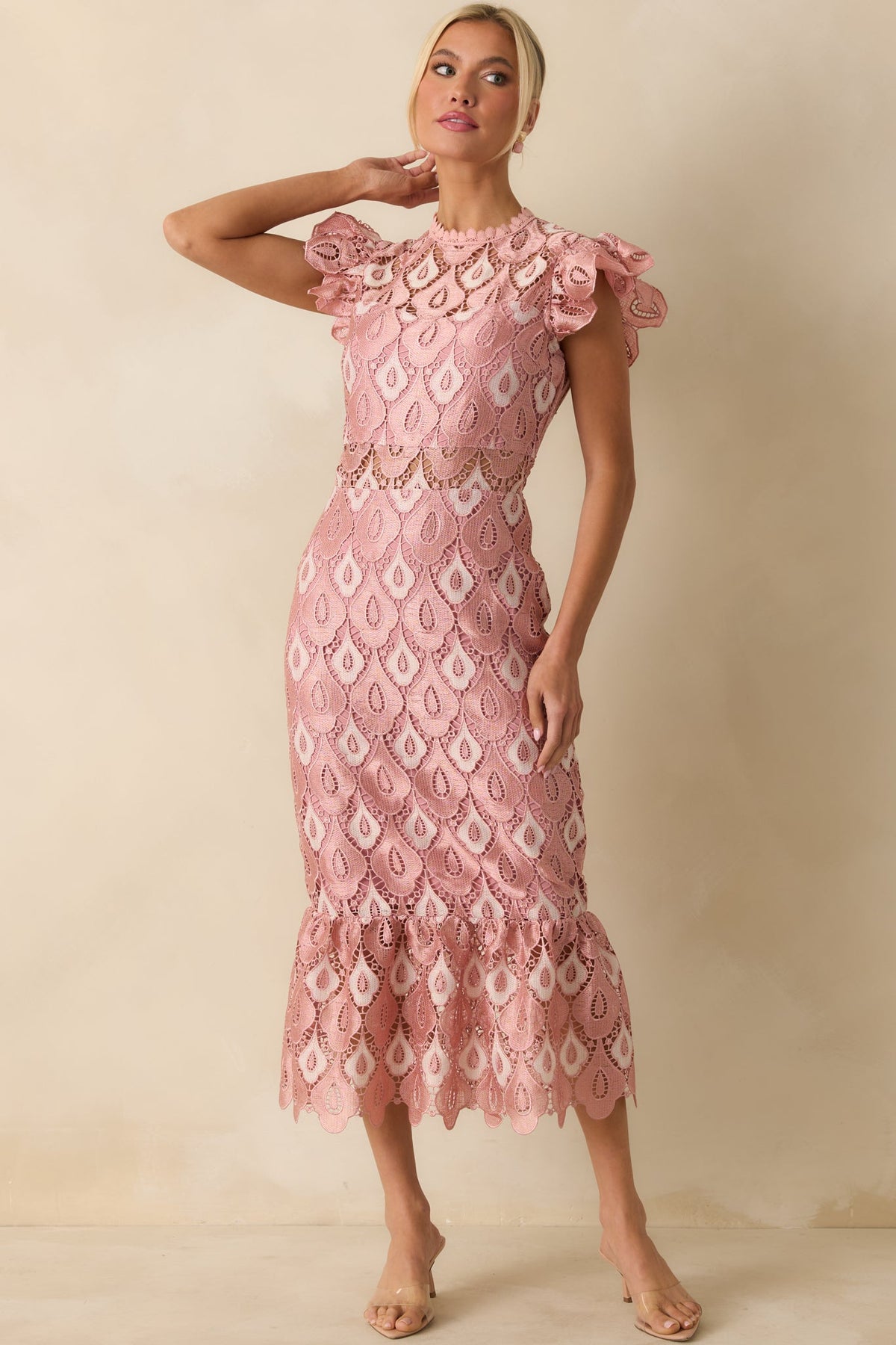 Laced In Compliments Soft Pink Lace Short Sleeve Maxi Dress