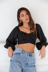 April Puff Sleeve Wrap Crop Top