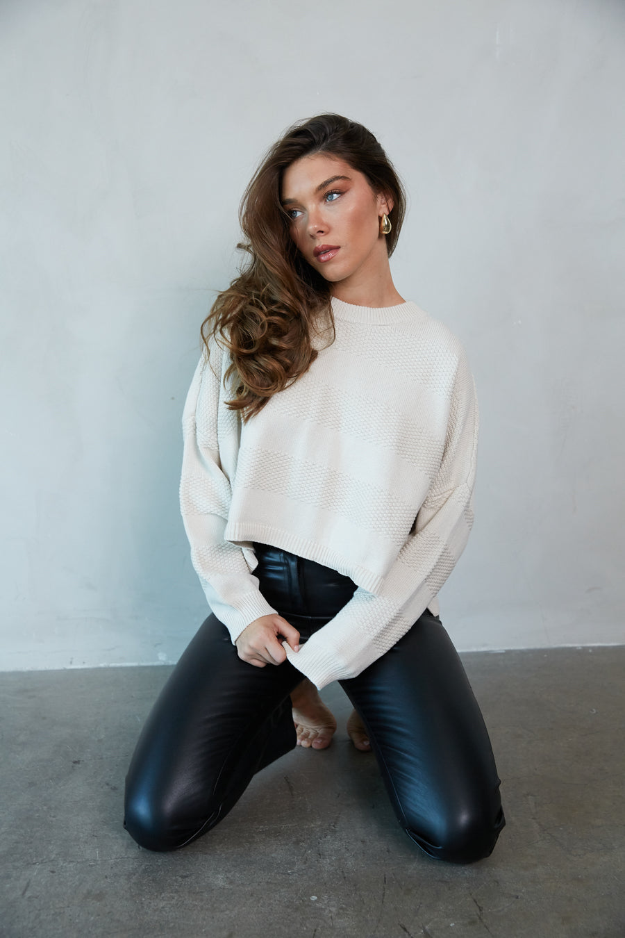 Jess Tonal Striped Knit Cropped Sweater